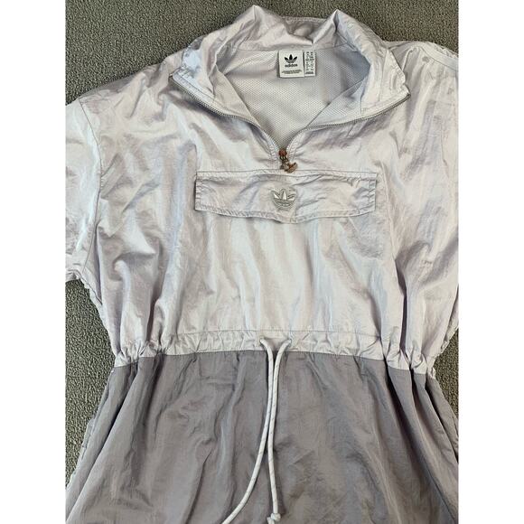 Adidas Windbreaker Pullover Jacket Drawstring Waist Gray Silver Size Medium - Picture 7 of 15